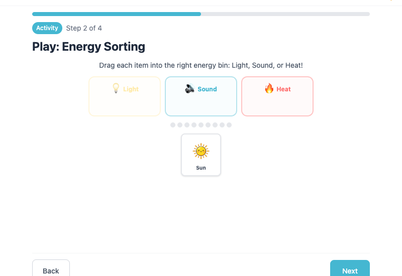 Interactive drag-and-drop energy sorting activity