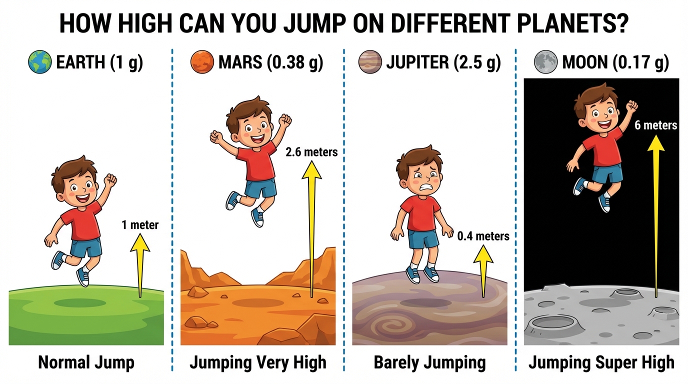 How high can you jump on different planets