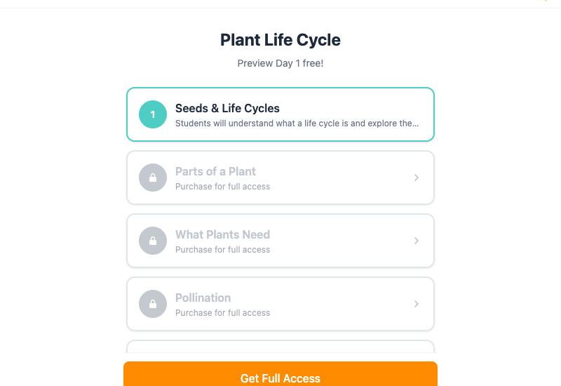 Student view with day picker showing 5 days of lessons