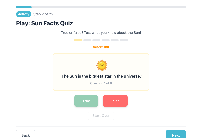 Sun Facts Quiz activity