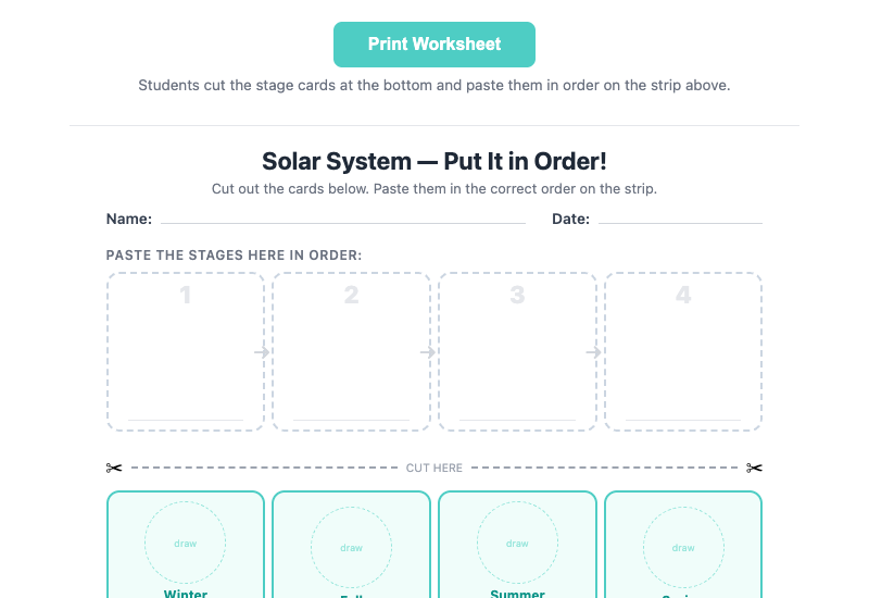 Seasons sequencing worksheet